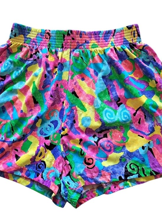 Ocean Pacific Pants - Vintage Colorful Abstract Neon Elastic Waist Shorts M USA Ocean Pacific OP
